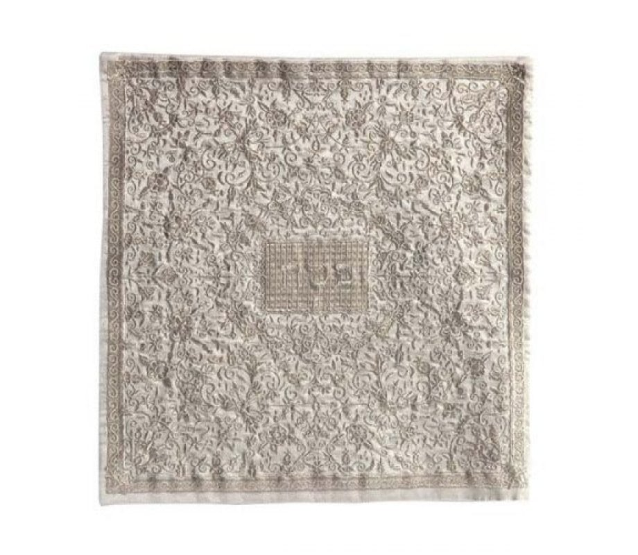 Yair Emanuel Embroidered Silk Floral Matzah & Afikoman Cover, Sold Separately - Silver