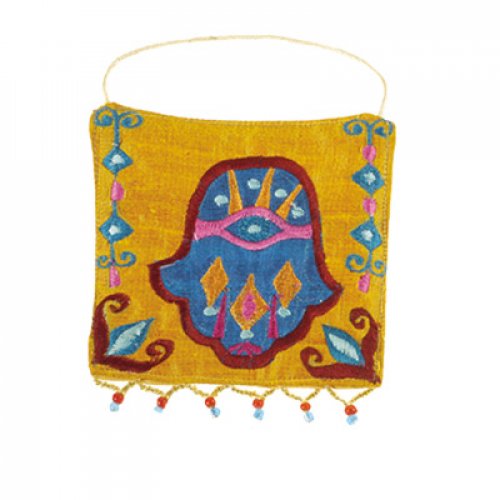 Yair Emanuel Embroidered Silk Hamsa Wall Decoration, Small - Orange