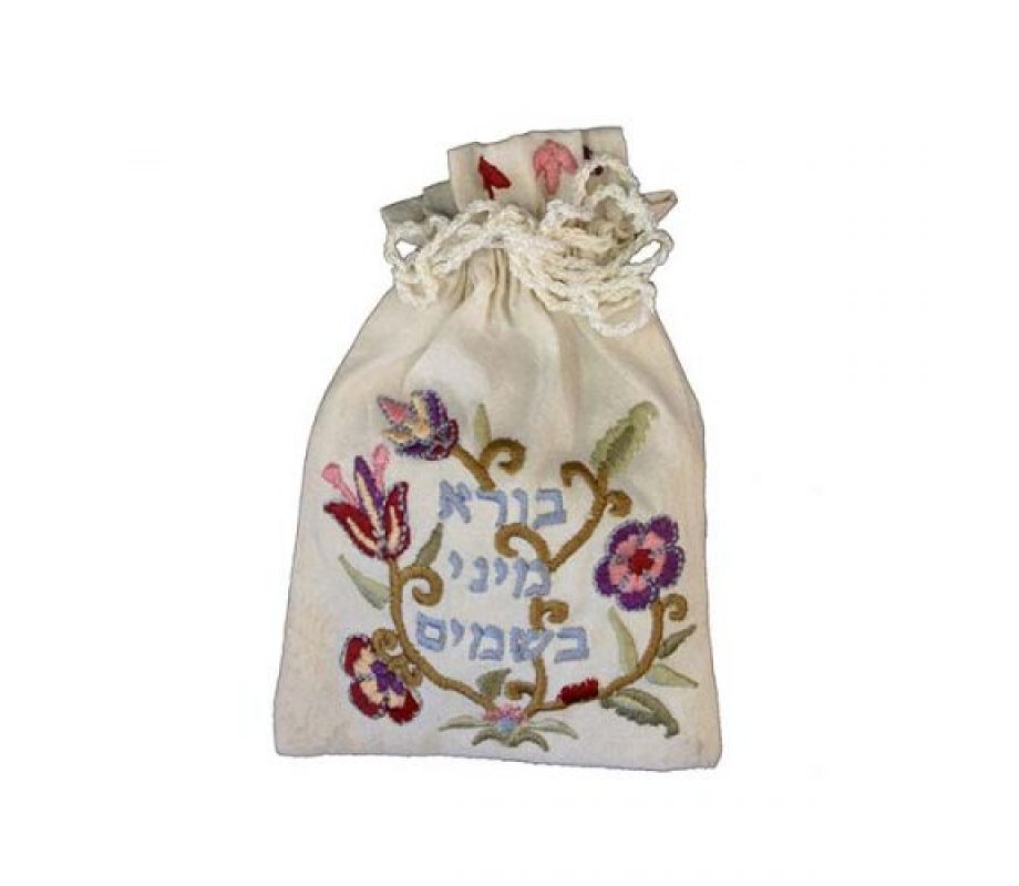 Yair Emanuel Embroidered Silk Havdalah Spice Bag with Cloves - Flowers
