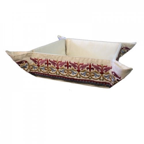 Yair Emanuel Embroidered Silk Matzah or Bread Basket - Curving Leaves