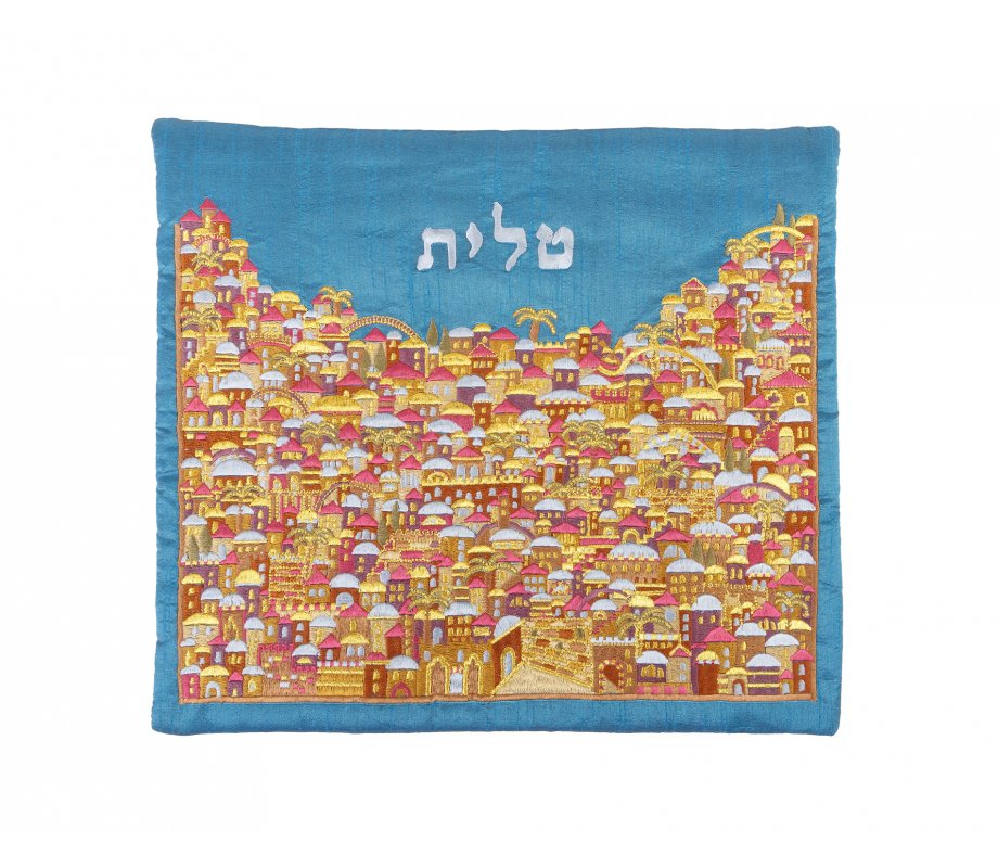 Yair Emanuel Embroidered Tallit & Tefillin Bag Set, Jerusalem - Gold and Red (Sold Separately)