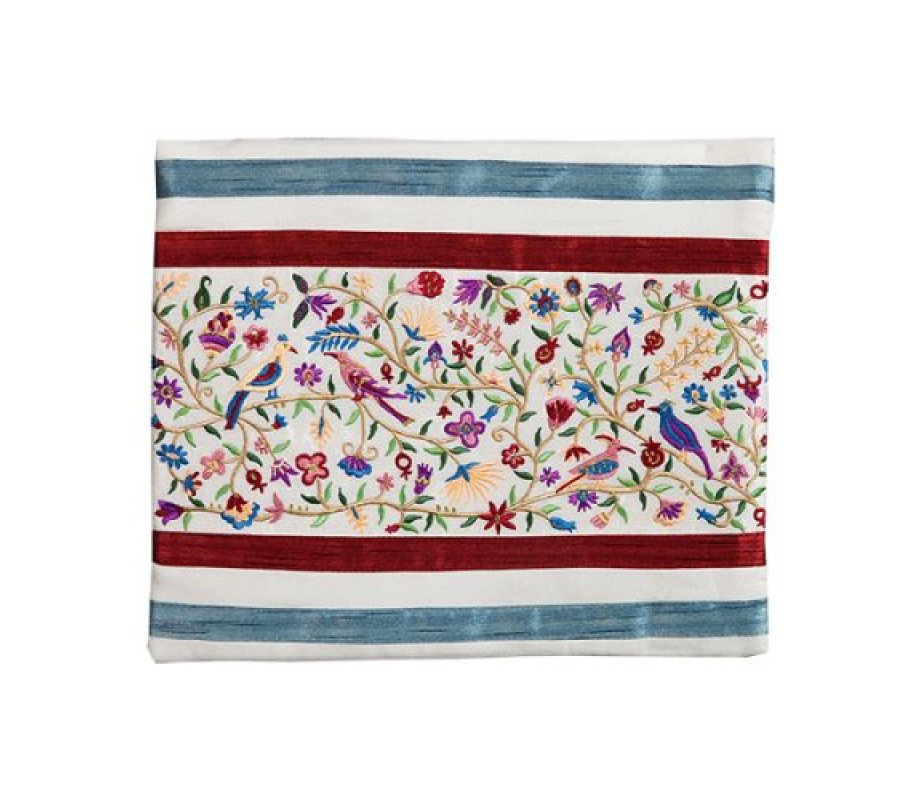 Yair Emanuel Embroidered Tallit Bag – Pastoral Flowers, Leaves and Birds