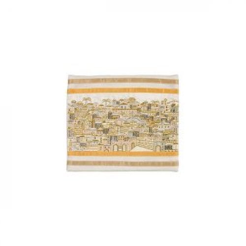 Yair Emanuel Embroidered Tallit Bag, Tefillin Bag Panoramic Jerusalem - Silver and Gold