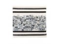 Yair Emanuel Embroidered Tallit Bag, Tefillin bag Panoramic Jerusalem - Black and Gray