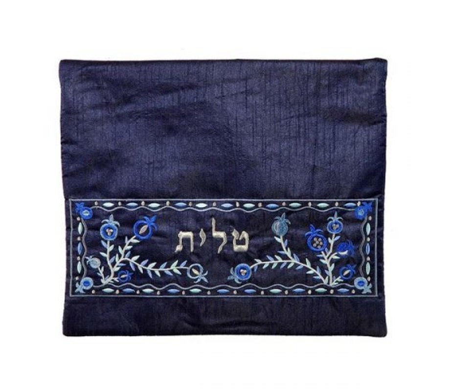 Yair Emanuel, Embroidered Tallit Tefillin Bags - Blue Pomegranates on Dark Blue (Sold Separately)