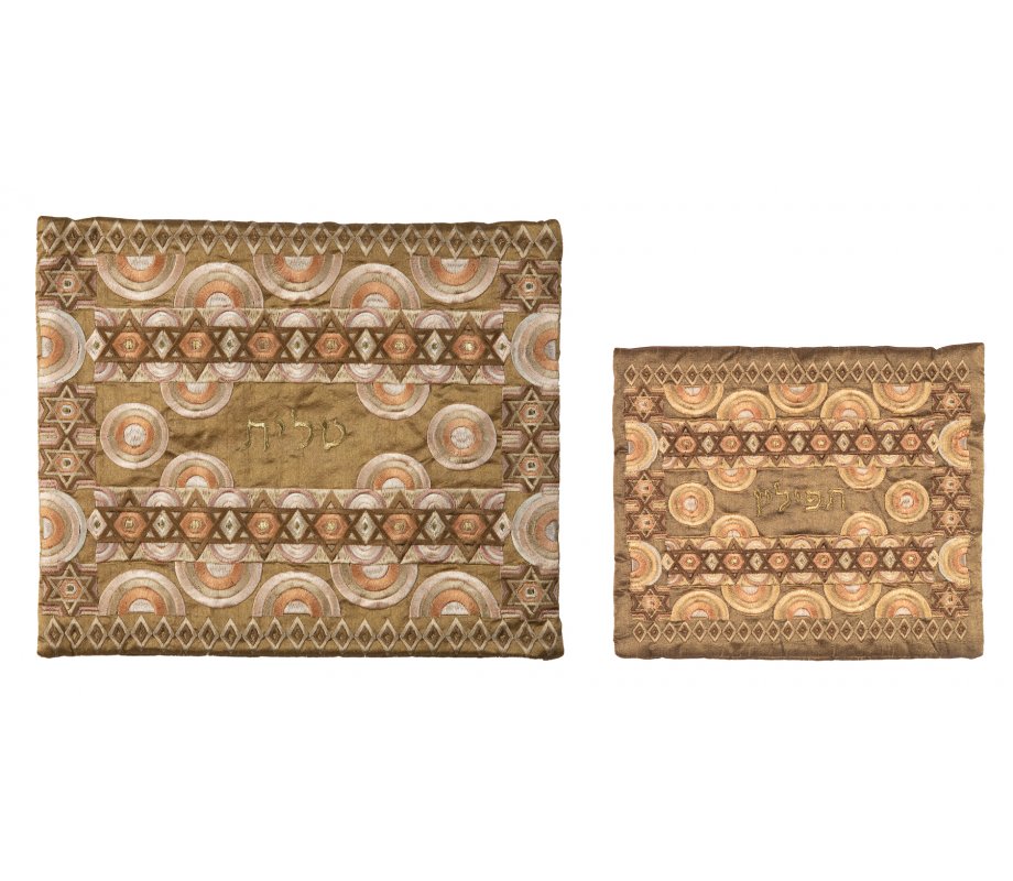 Yair Emanuel Embroidered Tallit and Tefillin Bag, Stars of David - Gold
