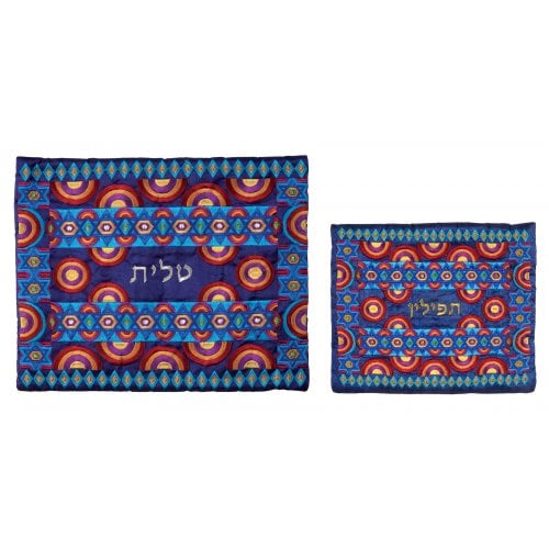 Yair Emanuel Embroidered Tallit and Tefillin Bag, Stars of David - Red and Blue