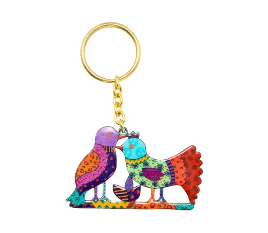 Yair Emanuel Enamel Key Chain - Two Sided Birds Design