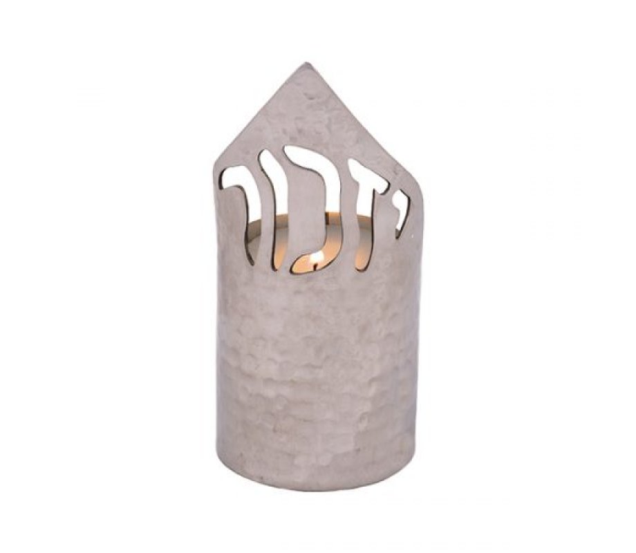Yair Emanuel Flame Shaped Yahrzeit Memorial Candle Holder  Cutout Yizkor Hebrew