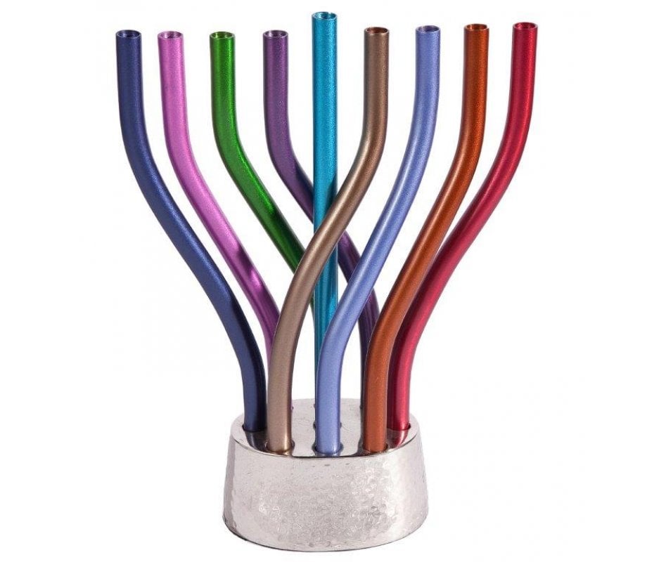 Yair Emanuel Flames Image Chanukah Menorah - Multicolored