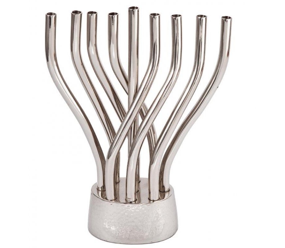 Yair Emanuel Flames Image Chanukah Menorah - Silver Tone