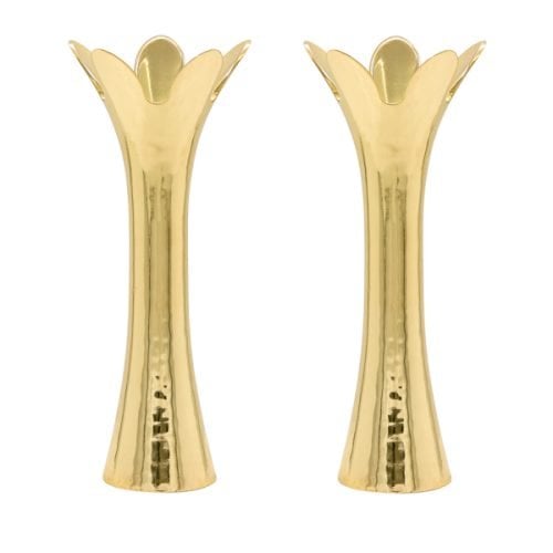 Yair Emanuel, Flower Shaped Textured Candlesticks, Gold - 5or 8 Height