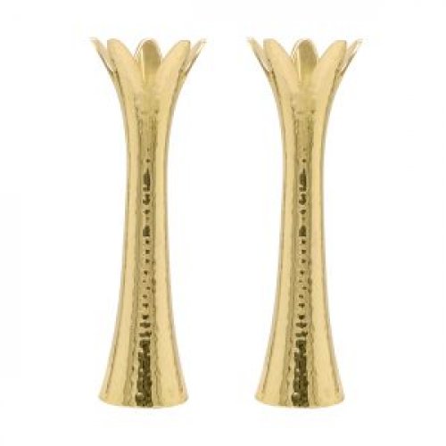 Yair Emanuel, Flower Shaped Textured Candlesticks, Gold - 5or 8 Height