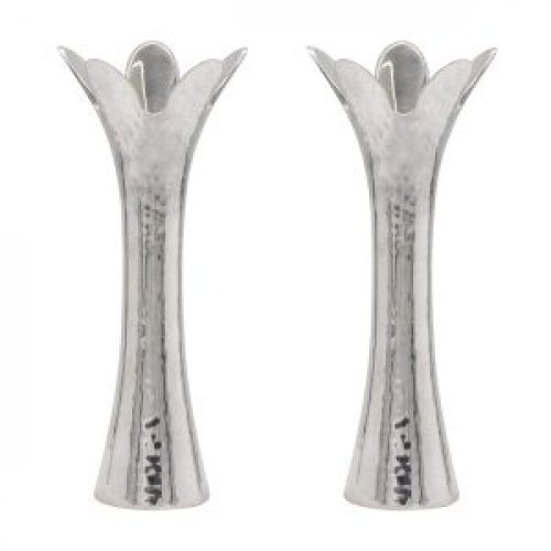 Yair Emanuel, Flower Shaped Textured Candlesticks, Silver  5 or 8 Height