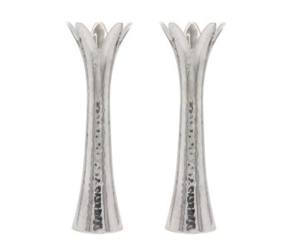 Yair Emanuel, Flower Shaped Textured Candlesticks, Silver – 5” or 8” Height
