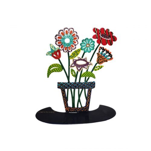 Yair Emanuel Free Standing Metal Table Sculpture – Colorful Flowerpot & Flowers