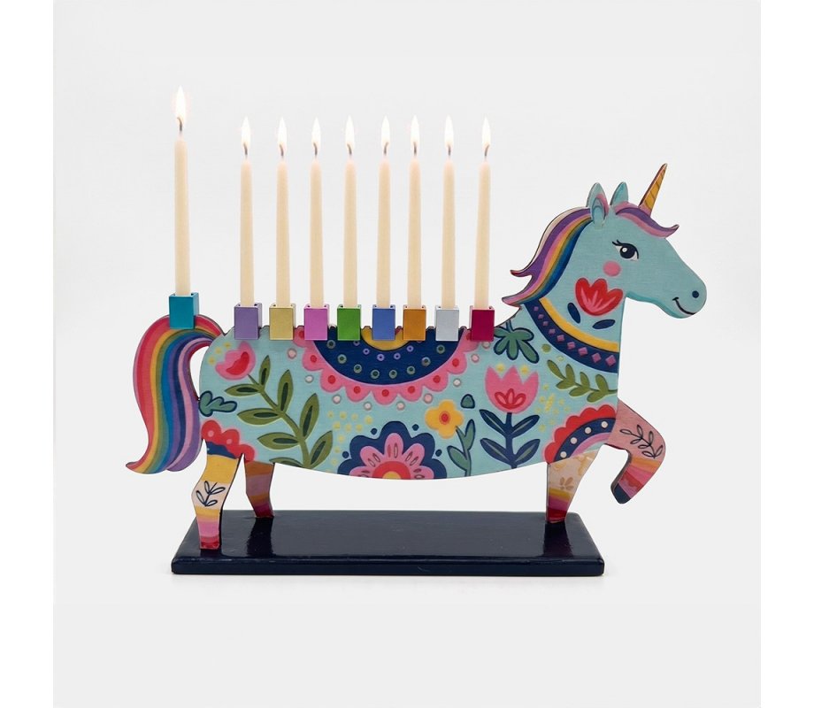 Yair Emanuel Fun Chanukah Menorah, Dinosaur - 2 Sided Design