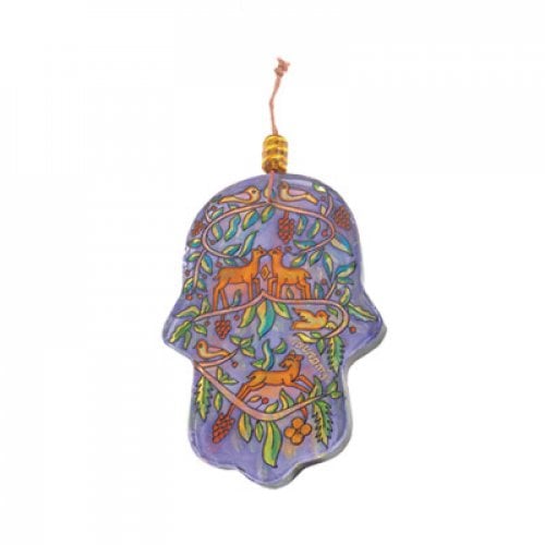 Yair Emanuel Glass Hamsa for Hanging, Small - Hand Painted Forest Images