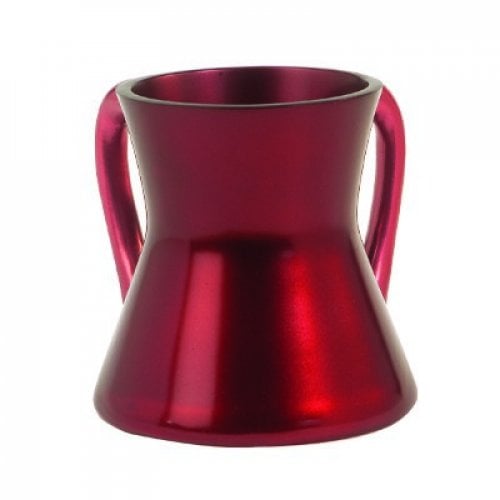 Yair Emanuel Gleaming Aluminum Small Hourglass Wash Cup - Burgundy