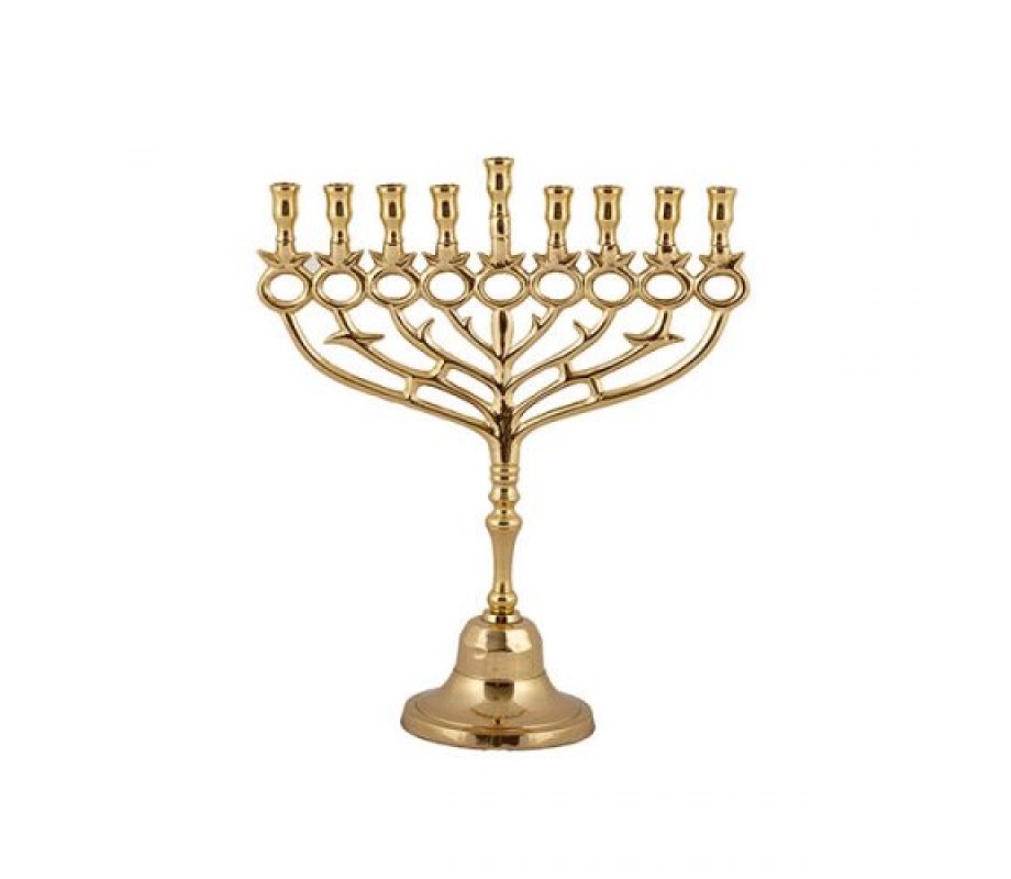 Yair Emanuel, Gold Brass Chanukah Menorah with Pomegranate Shapes - 13.5