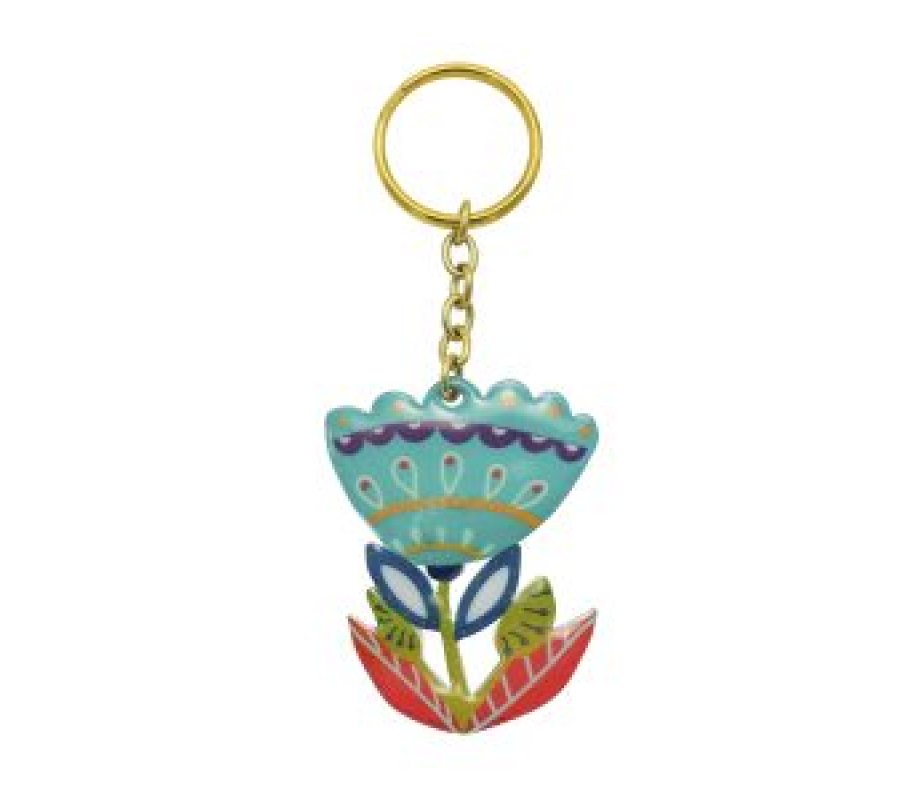 Yair Emanuel, Gold Key Chain – Blue Flower Decoration
