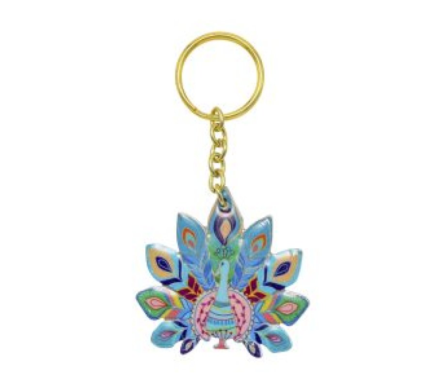 Yair Emanuel, Gold Key Chain – Blue Peacock Decoration