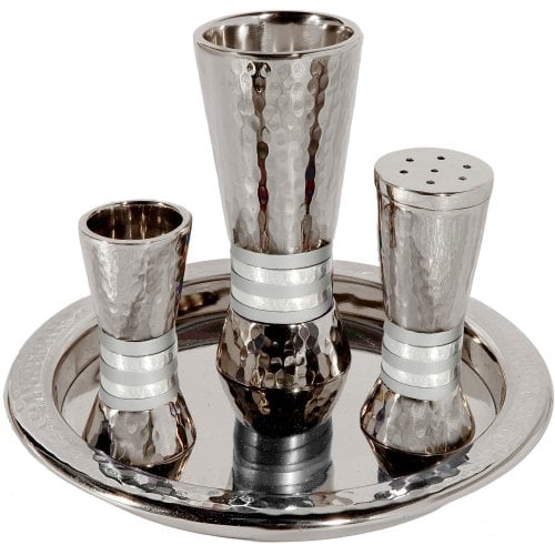 Yair Emanuel Hammered Aluminum Cone Shaped Havdalah Set - Silver Bands