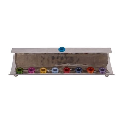 Yair Emanuel Hammered Aluminum Hanukkah Menorah Wave Design - Multicolor