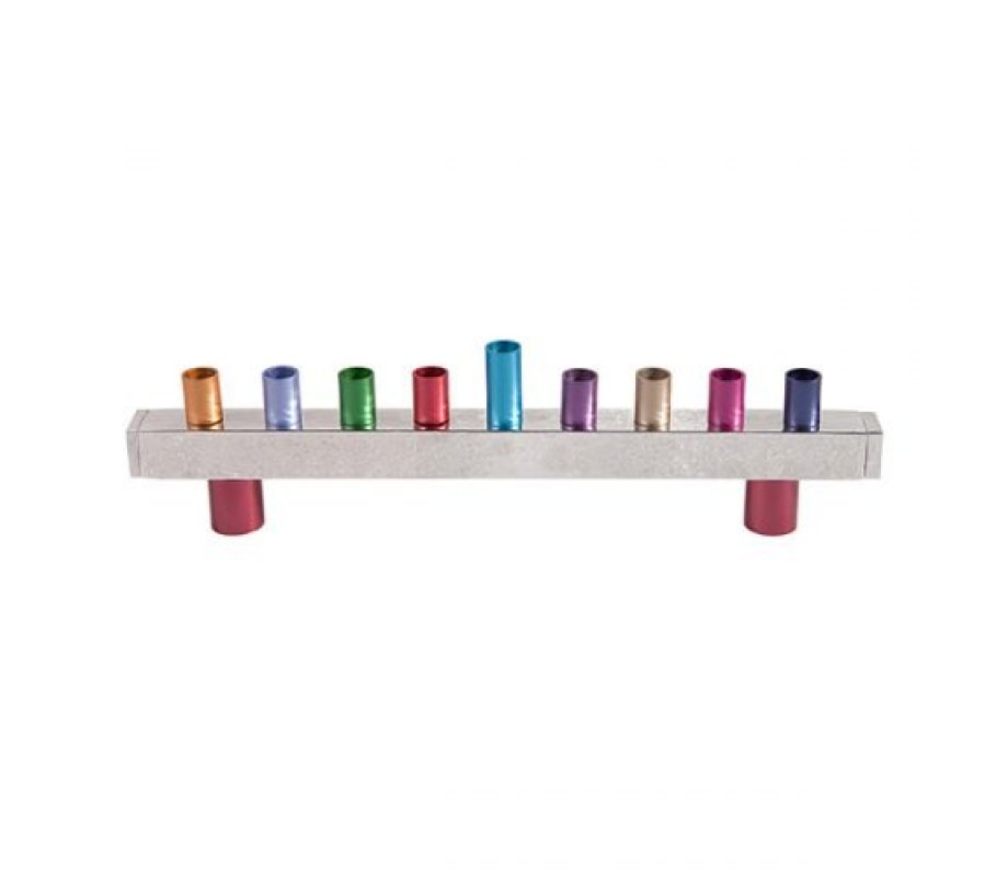 Yair Emanuel Hammered Aluminum Hanukkah Menorah,Tube Design - Multicolor
