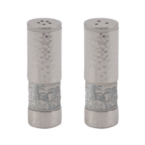 Yair Emanuel Hammered Aluminum Salt & Pepper Set with Jerusalem Band - Silver