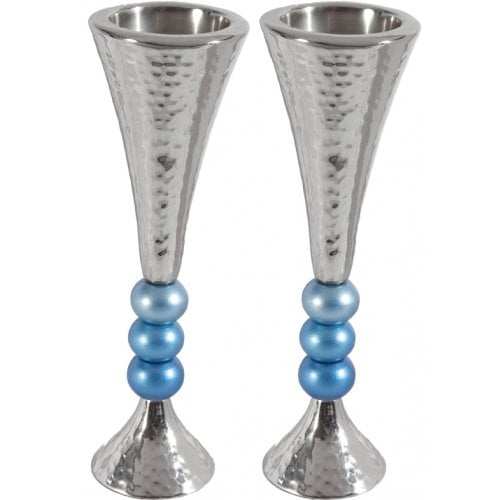 Yair Emanuel Hammered Aluminum Stem Candlestick - Colored Beads