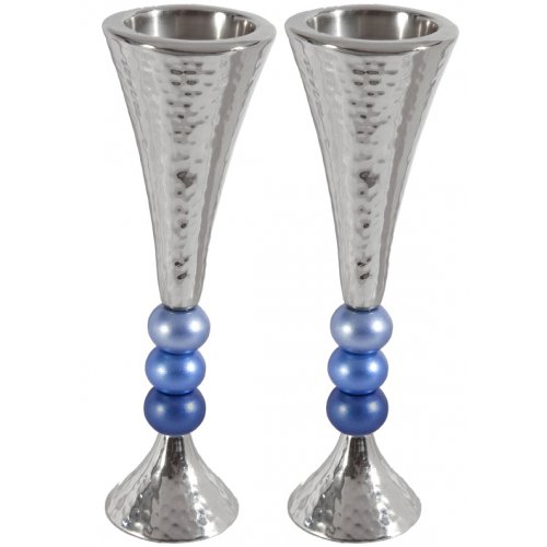 Yair Emanuel Hammered Aluminum Stem Candlestick - Colored Beads