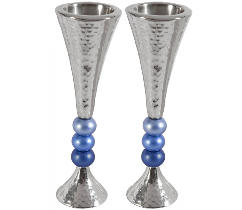 Yair Emanuel Hammered Aluminum Stem Candlestick - Colored Beads