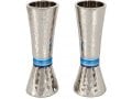 Yair Emanuel Hammered Nickel Cone Candlesticks - Colored Rings