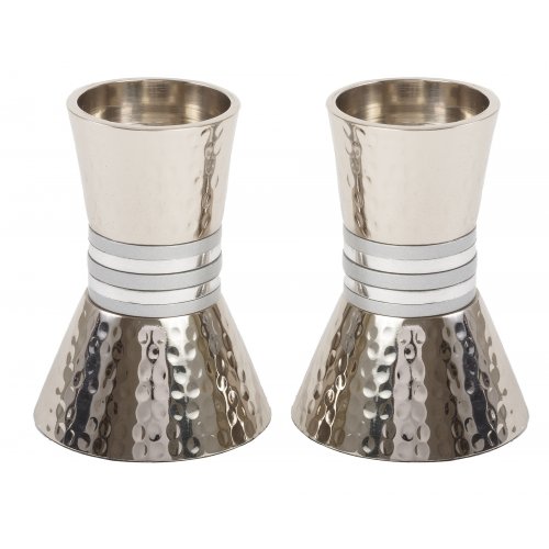 Yair Emanuel Hammered Nickel Cone Candlesticks Small - Colored Stripes