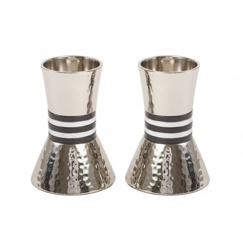 Yair Emanuel Hammered Nickel Cone Candlesticks Small - Colored Stripes