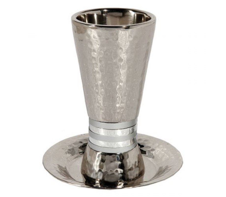 Yair Emanuel Hammered Nickel Cone Kiddush Cup Set - Silver Rings