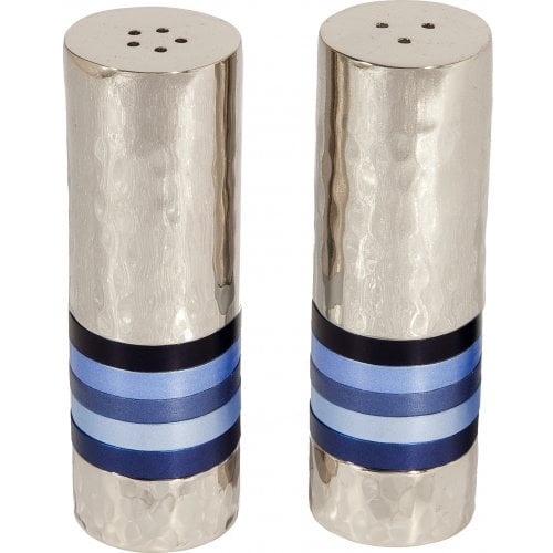 Yair Emanuel Hammered Nickel Salt and Pepper Shakers - Decorative Bands