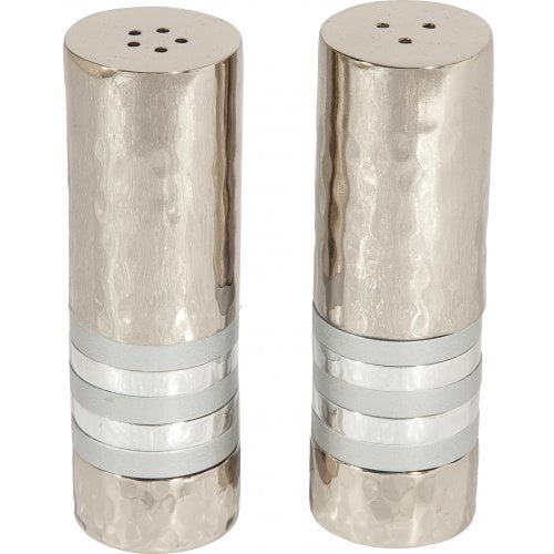 Yair Emanuel Hammered Nickel Salt and Pepper Shakers - Decorative Bands