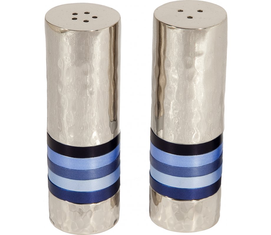 Yair Emanuel Hammered Nickel Salt and Pepper Shakers - Decorative Bands