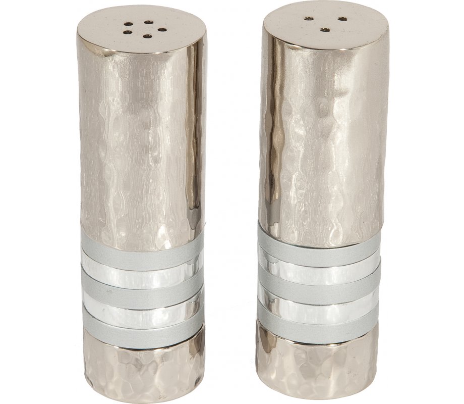 Yair Emanuel Hammered Nickel Salt and Pepper Shakers - Decorative Bands