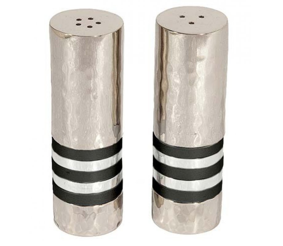 Yair Emanuel Hammered Nickel Salt and Pepper Shakers - Decorative Bands