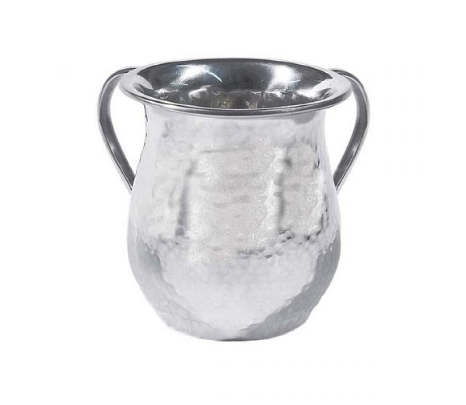 Yair Emanuel Hammered Stainless Steel Classic Netilat Yadayim Wash Cup - Silver