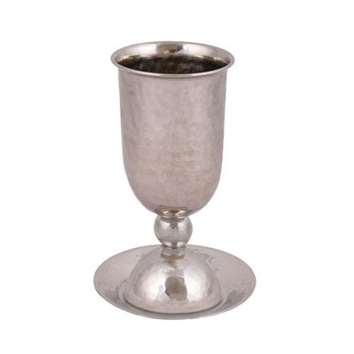 Yair Emanuel Hammered Stainless Steel Silver Kiddush Cup Set - Silver Ball