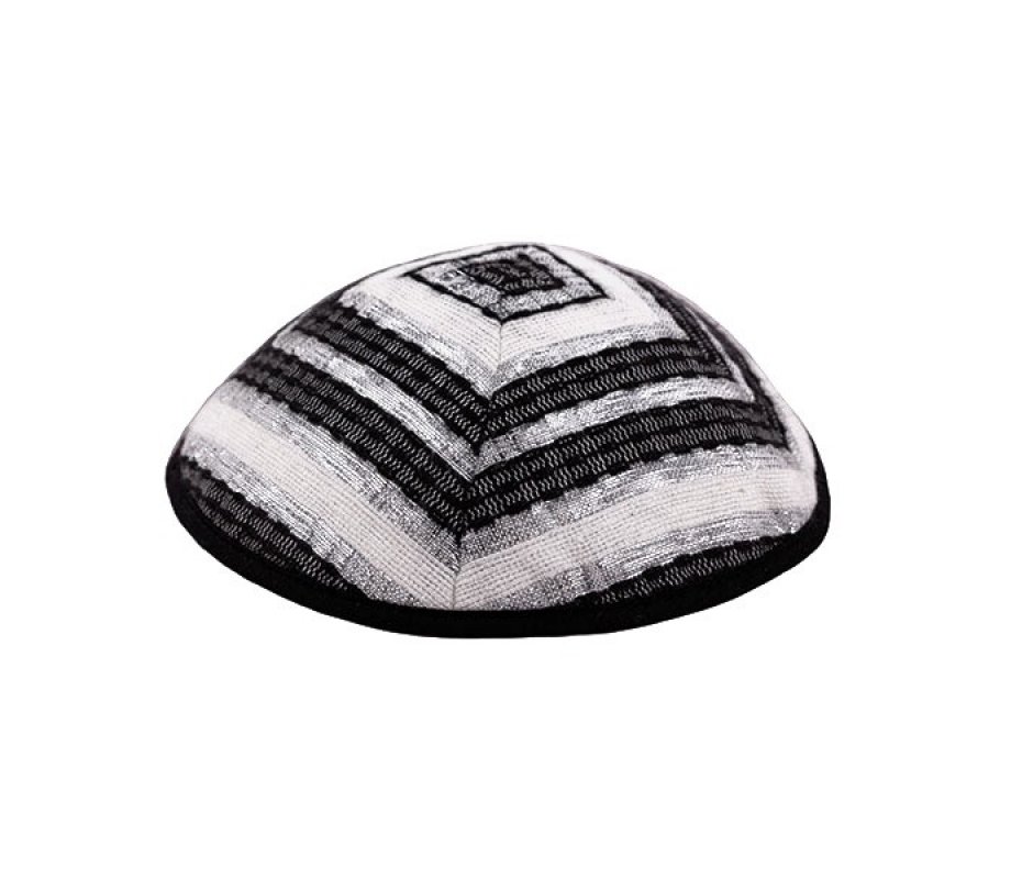 Yair Emanuel Hand Embroidered Silk-Cotton Tallit Set, Classic Black Stripes