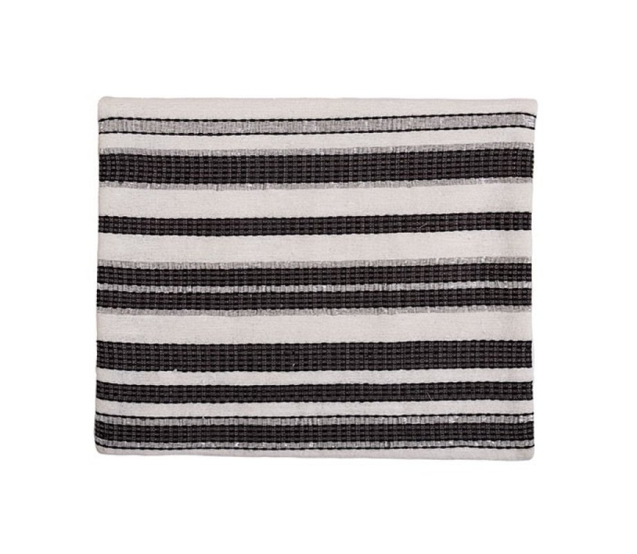 Yair Emanuel Hand Embroidered Silk-Cotton Tallit Set, Classic Black Stripes
