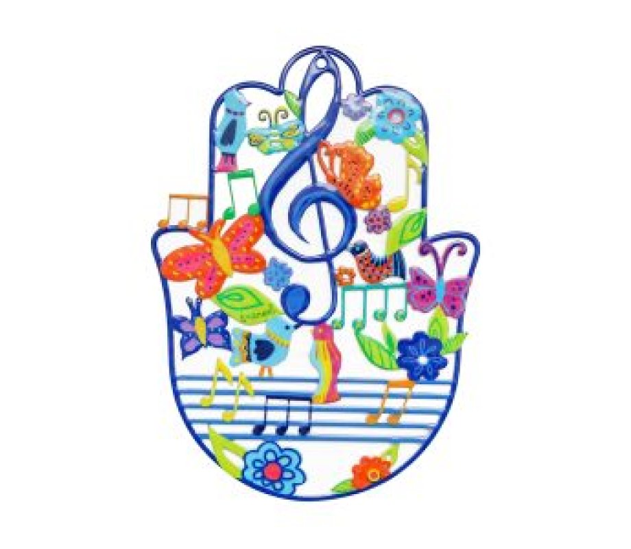 Yair Emanuel Hand Painted Colorful Hamsa Wall Plaque, Medium - Musical Notes