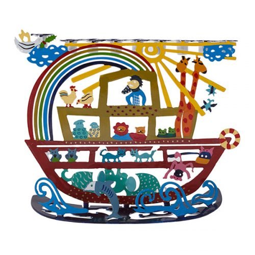 Yair Emanuel Hand Painted Colorful Hanukkah Menorah - Noahs Ark