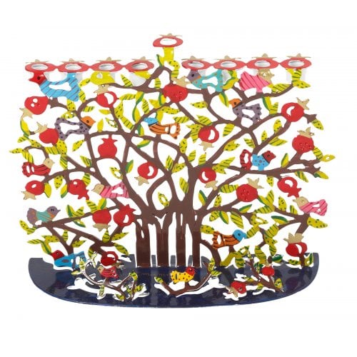 Yair Emanuel Hand Painted Colorful Hanukkah Menorah - Pomegranates