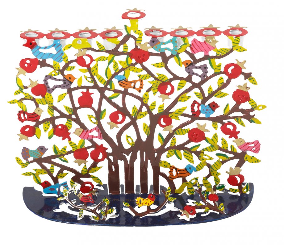 Yair Emanuel Hand Painted Colorful Hanukkah Menorah - Pomegranates